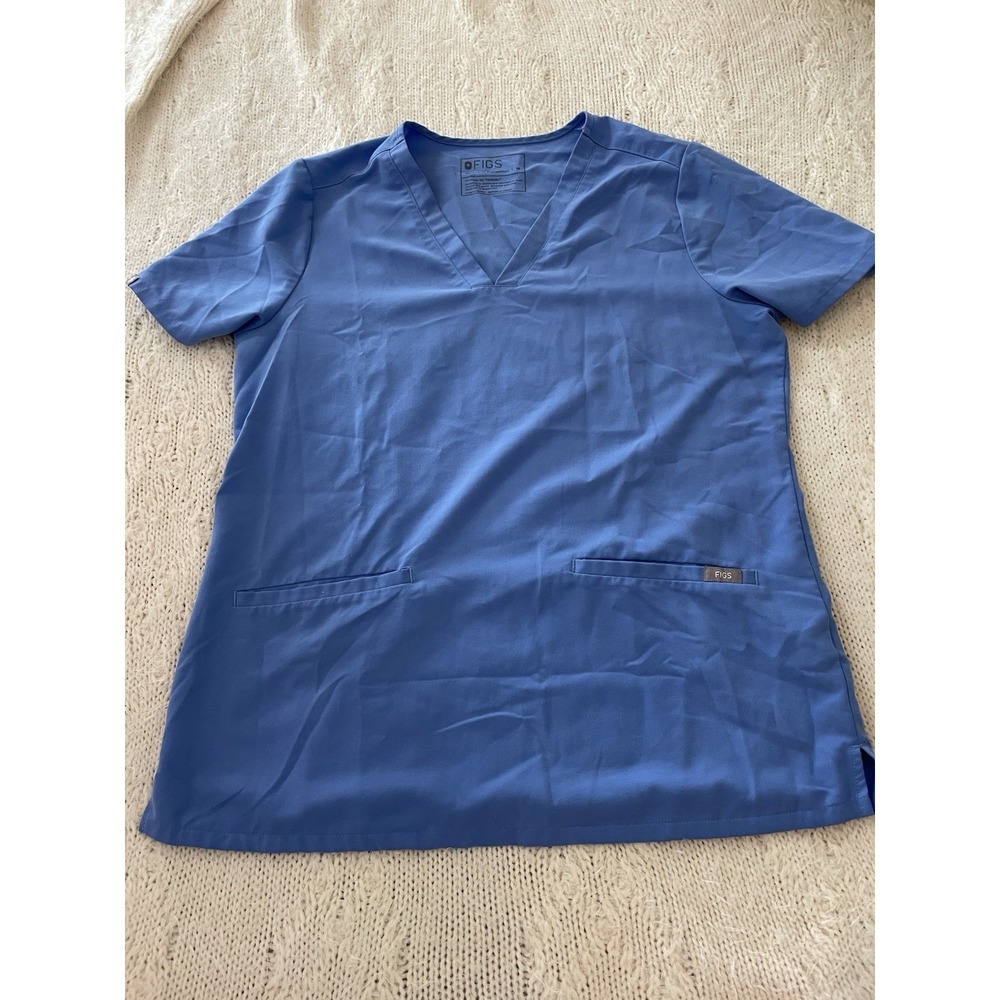 Figs Scrub Top Womens Medium Blue Casma Three Pocket Technical V Neck Uniform